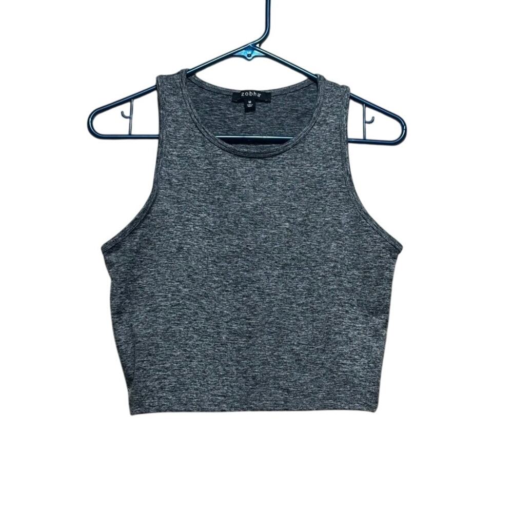Zobha Gray Space Dye Cropped Tank Top Medium Athletic Yoga Workout Running